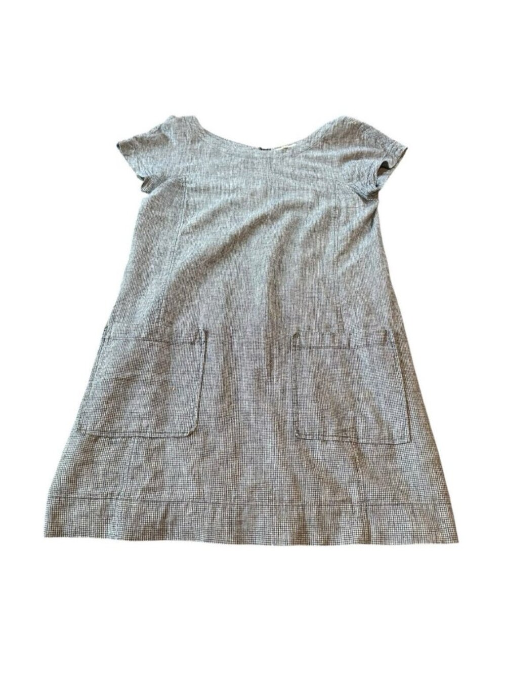 Eileen Fisher Dress Hemp Organic Cotton Grid Lagenlook Pockets Lightweight XS